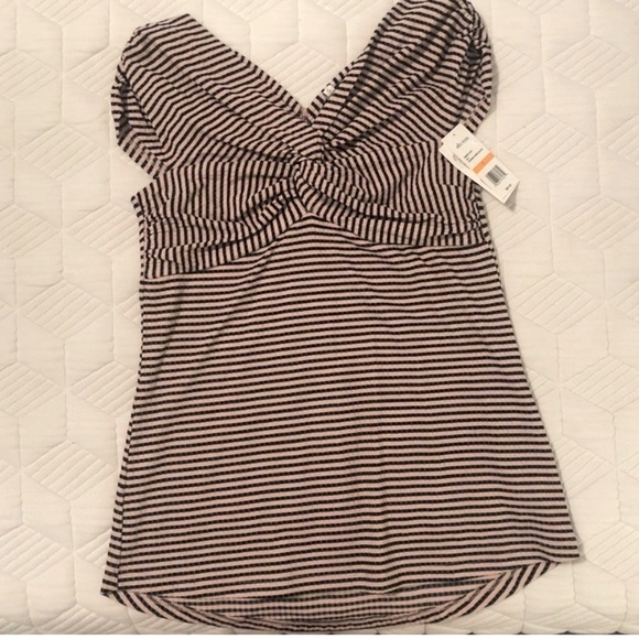 🆕 Anthropologie Stripes Blouse. Pink & Black . Ribbed Fabric. NWT - Picture 5 of 11